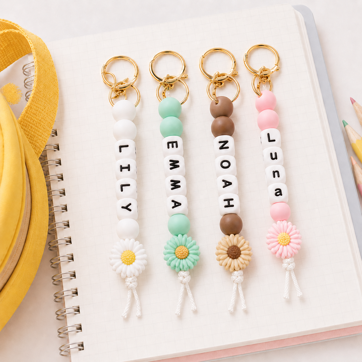 Personalized Name Backpack Keychain, Custom Beaded School Bag Charm, Back to School Gift for Students