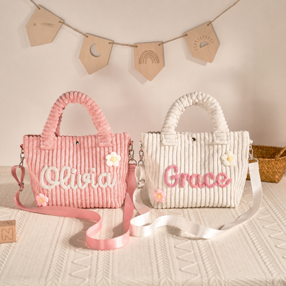 Personalized Kids Crossbody Bucket Bag With Name, Corduroy Student Bag, Back to School Gift