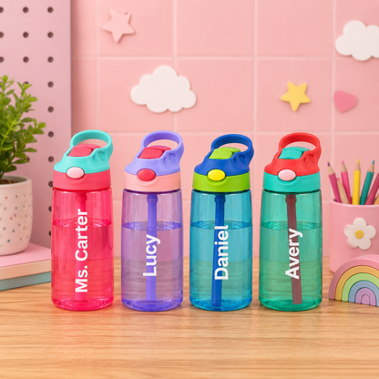 Personalized Kids Water Bottle, Custom Name School Bottle with Straw Lid, Back to School Gift for Students