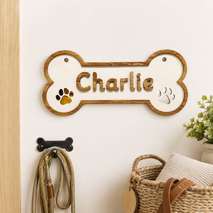 Personalized Dog Bone Name Sign, Custom Wooden Pet Name Wall Decor