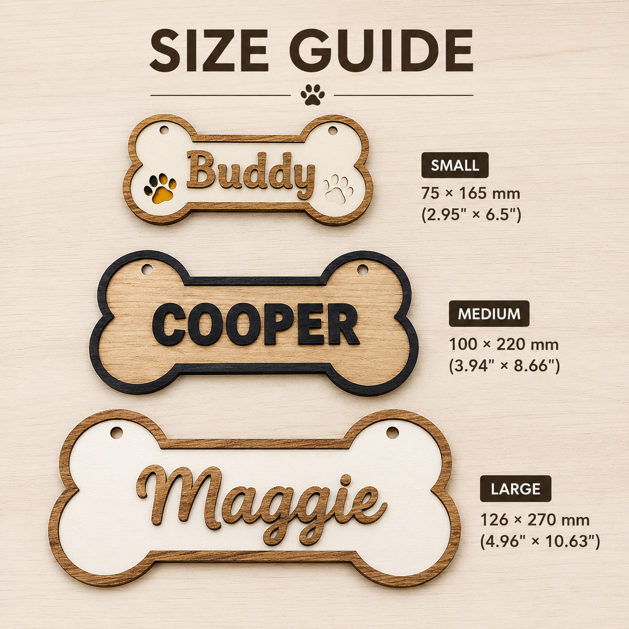 Personalized Dog Bone Name Sign, Custom Wooden Pet Name Wall Decor