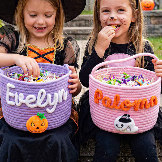 Personalisierter Halloween-Süßigkeitenkorb – Individuelle Stofftasche für Kinder zum Süßes-oder-Saures-Sammeln