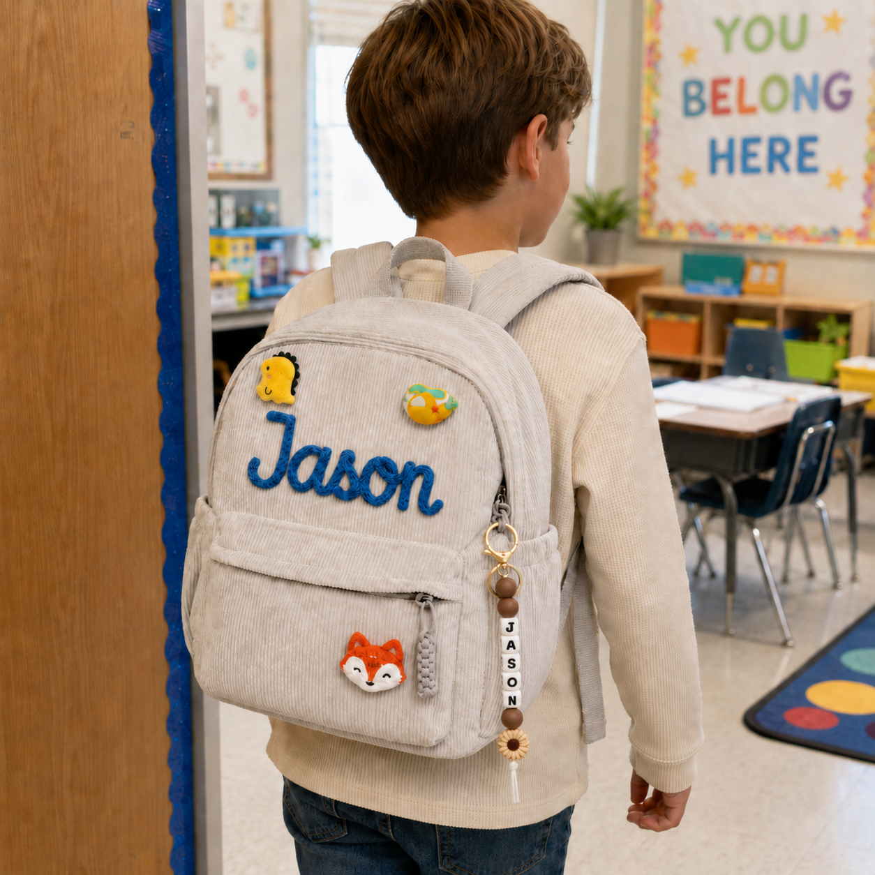 Personalized Name Backpack Keychain, Custom Beaded School Bag Charm, Back to School Gift for Students