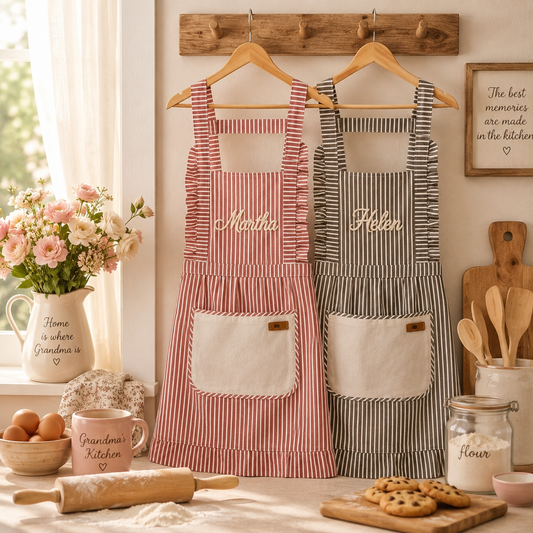 Personalized Grandma Apron, Custom Name Kitchen Apron, Grandparents Day Gift for Grandma