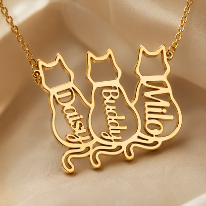 Custom Cat Name Necklace, Personalized Stainless Steel Cat Pendant, Cat Lover Gift