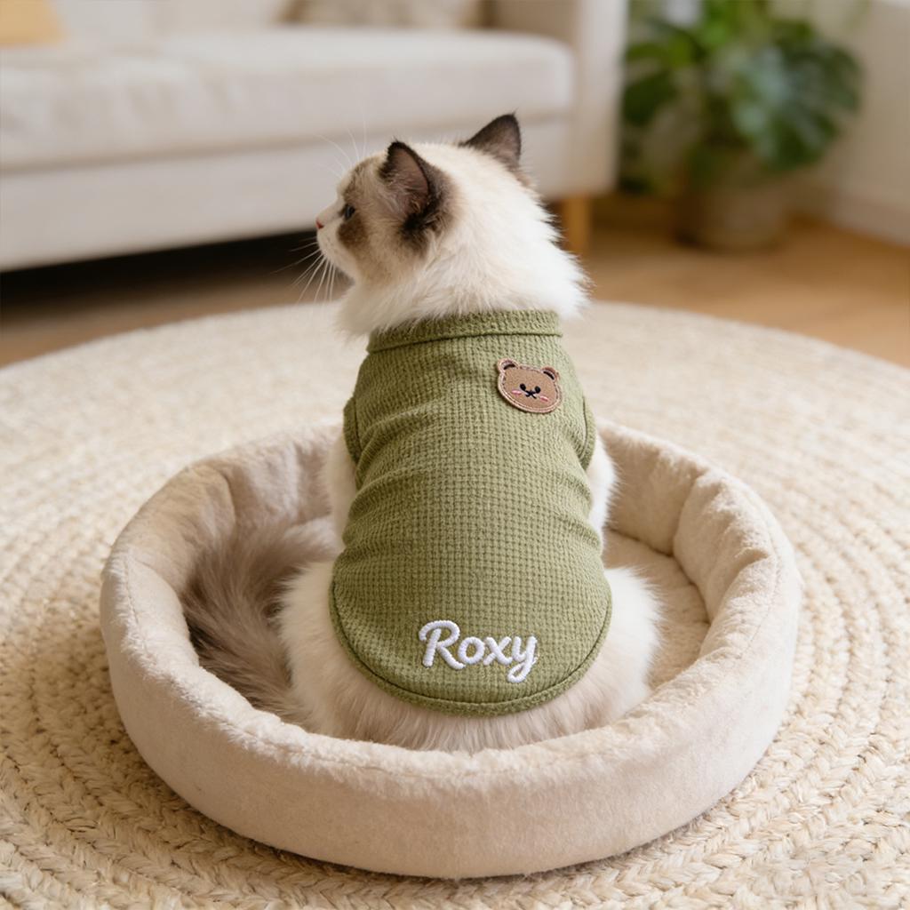 Personalized Cat Vest With Name, Thin Waffle Pet Clothes for Cats and Small Pets