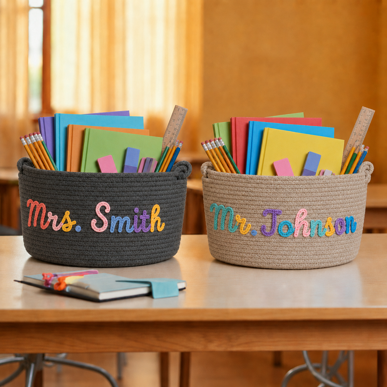 Personalized Teacher Storage Basket, Custom Name Classroom Organizer, Back to School Gift