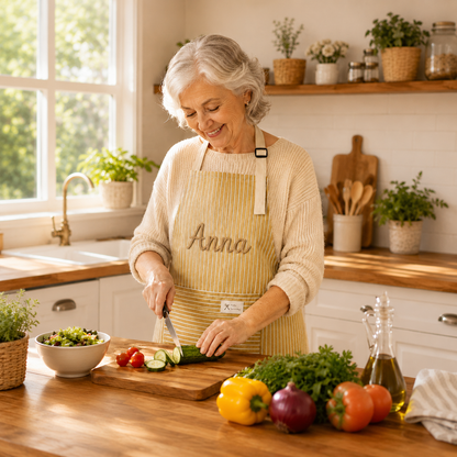 Personalized Grandma Apron, Custom Name Striped Kitchen Apron, Grandparents Day Gift for Grandma