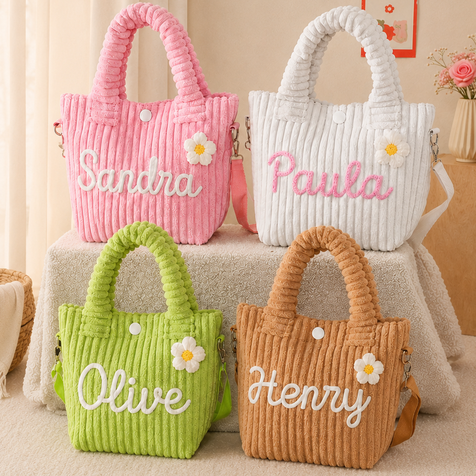 Personalized Kids Crossbody Bucket Bag With Name, Corduroy Student Bag, Back to School Gift