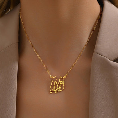 Custom Cat Name Necklace, Personalized Stainless Steel Cat Pendant, Cat Lover Gift
