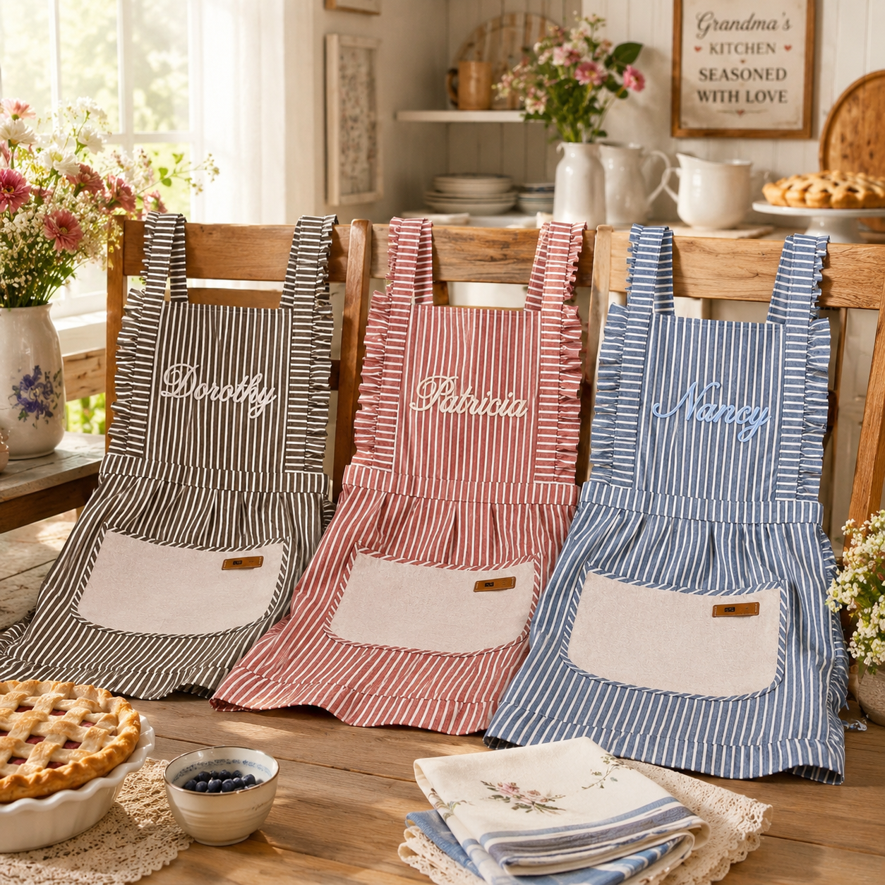 Personalized Grandma Apron, Custom Name Kitchen Apron, Grandparents Day Gift for Grandma