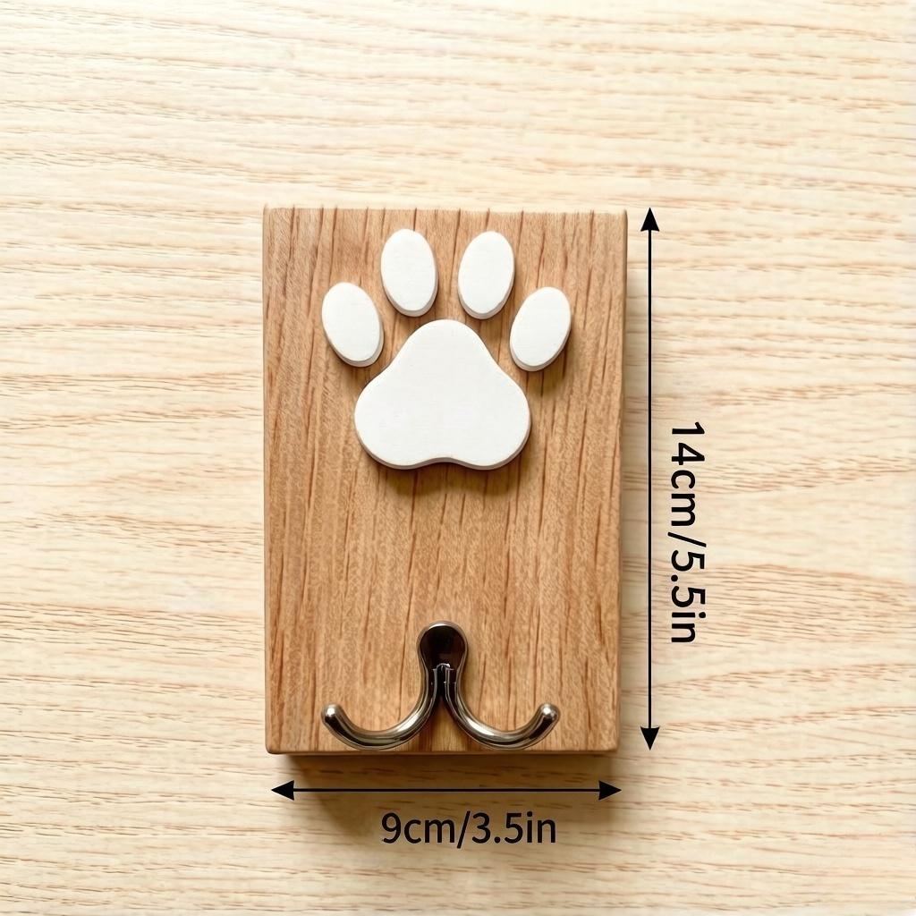 Personalized Wooden Dog Paw Hook, Custom Pet Name Wall Hook, Dog Leash Holder