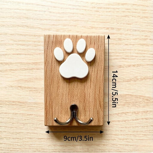 Personalized Wooden Dog Paw Hook, Custom Pet Name Wall Hook, Dog Leash Holder