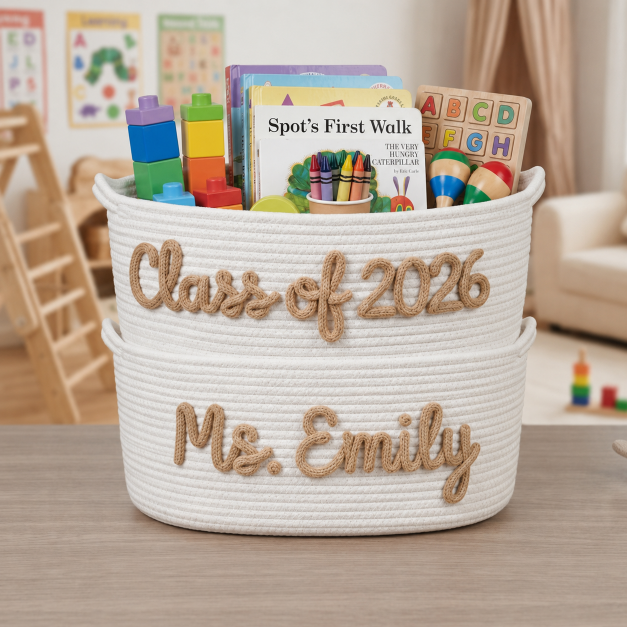 Personalized Teacher Storage Basket, Custom Name Classroom Organizer, Back to School Gift