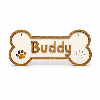 Personalized Dog Bone Name Sign, Custom Wooden Pet Name Wall Decor