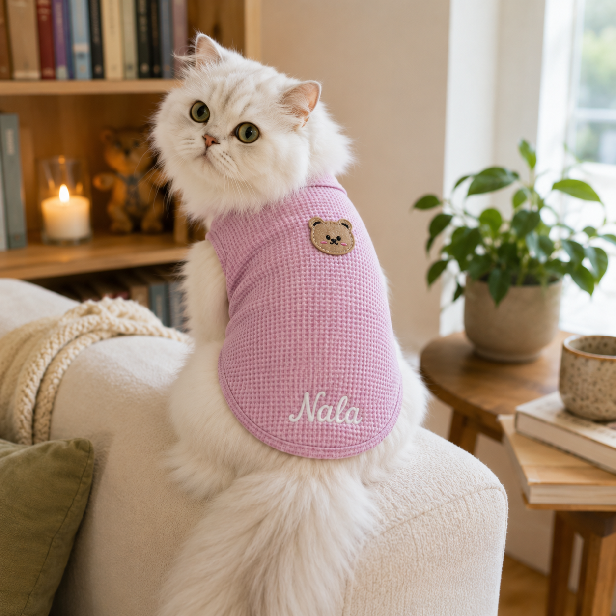 Personalized Cat Vest With Name, Thin Waffle Pet Clothes for Cats and Small Pets