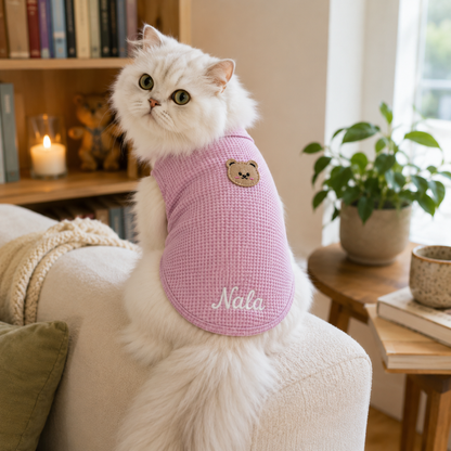 Personalized Cat Vest With Name, Thin Waffle Pet Clothes for Cats and Small Pets