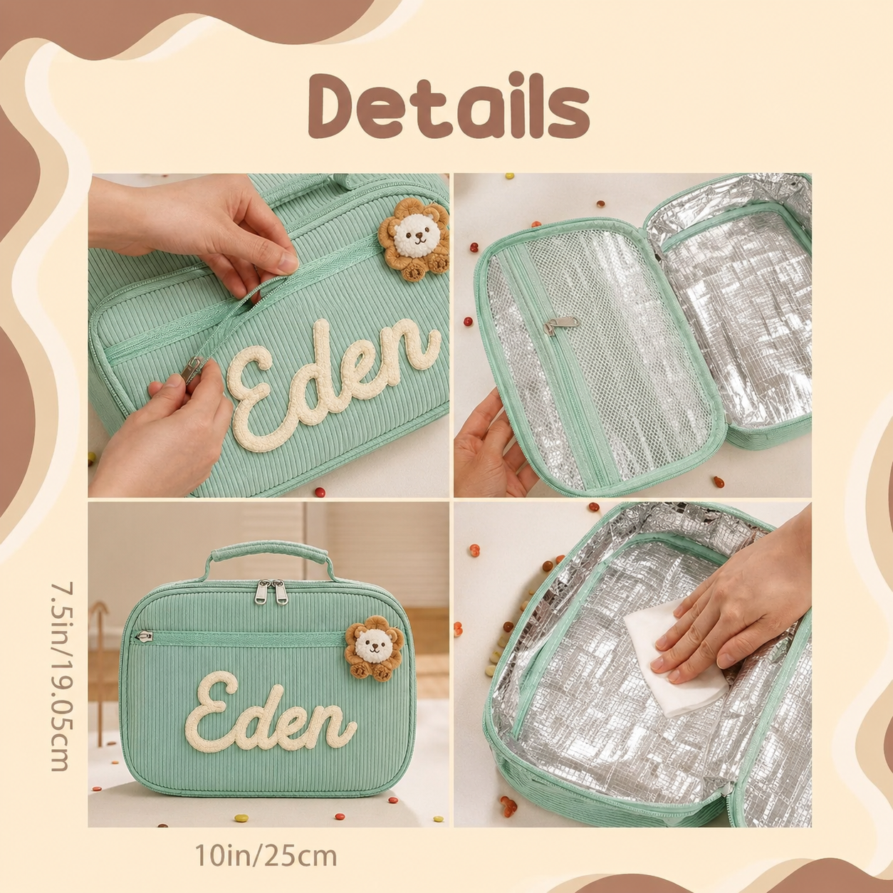 Kids Lunch Bag With Optional Personalized Name and Charm, Back to School Lunch Box for Students