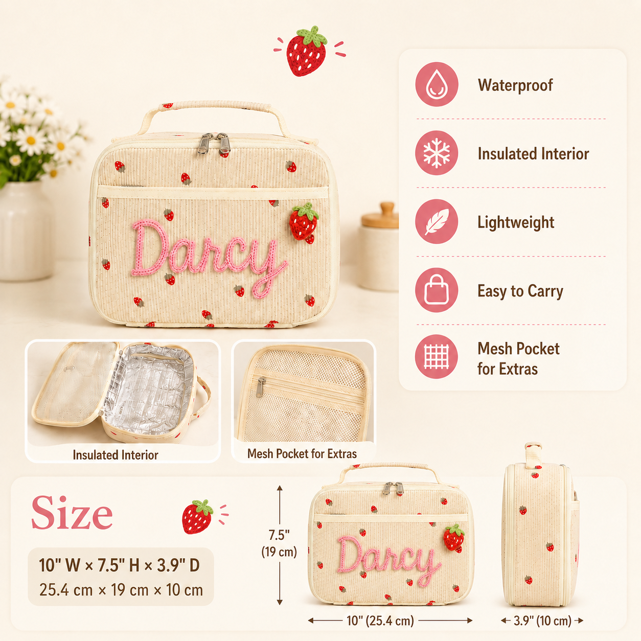 Personalized Kids Lunch Bag, Custom Name Insulated Lunch Bag, Back to School Student Lunch Bag