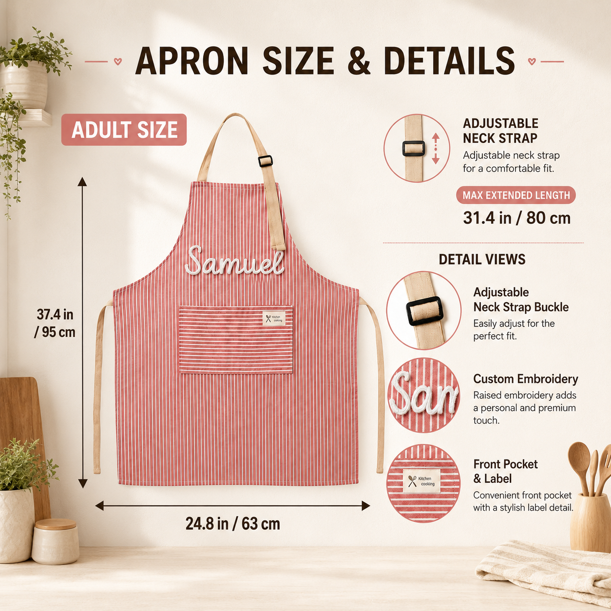 Personalized Grandma Apron, Custom Name Striped Kitchen Apron, Grandparents Day Gift for Grandma