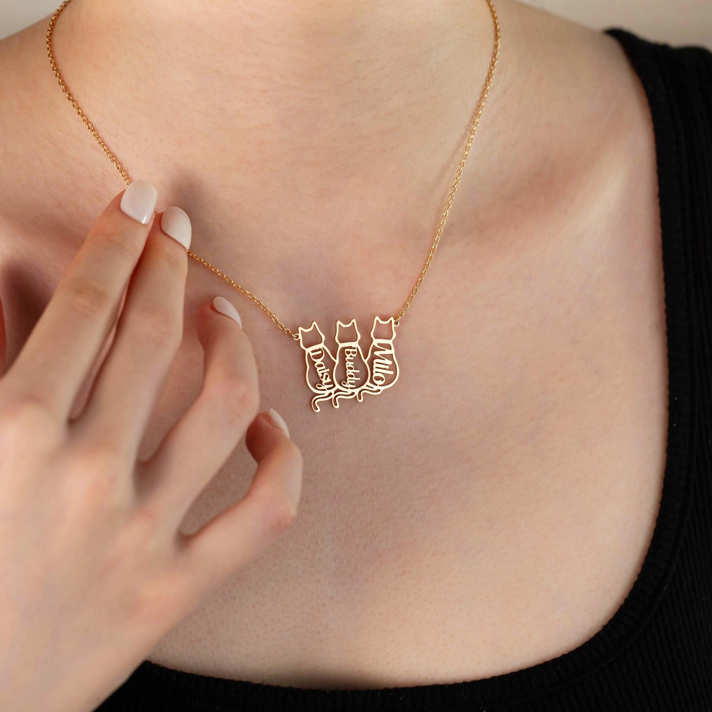 Custom Cat Name Necklace, Personalized Stainless Steel Cat Pendant, Cat Lover Gift