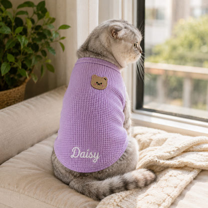 Personalized Cat Vest With Name, Thin Waffle Pet Clothes for Cats and Small Pets