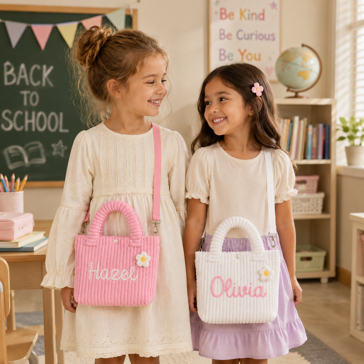 Personalized Kids Crossbody Bucket Bag With Name, Corduroy Student Bag, Back to School Gift