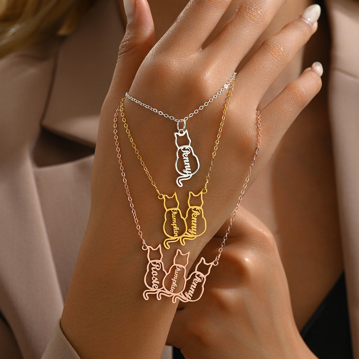 Custom Cat Name Necklace, Personalized Stainless Steel Cat Pendant, Cat Lover Gift