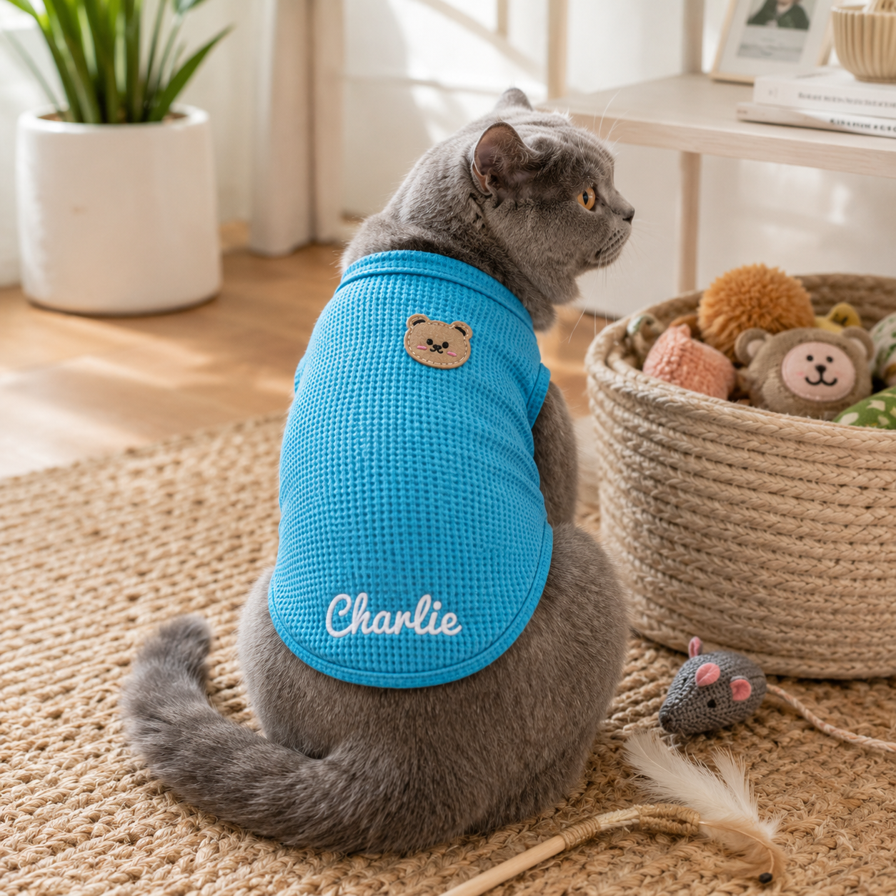 Personalized Cat Vest With Name, Thin Waffle Pet Clothes for Cats and Small Pets