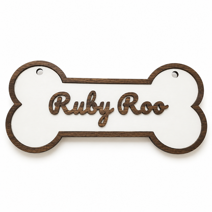 Personalized Dog Bone Name Sign, Custom Wooden Pet Name Wall Decor