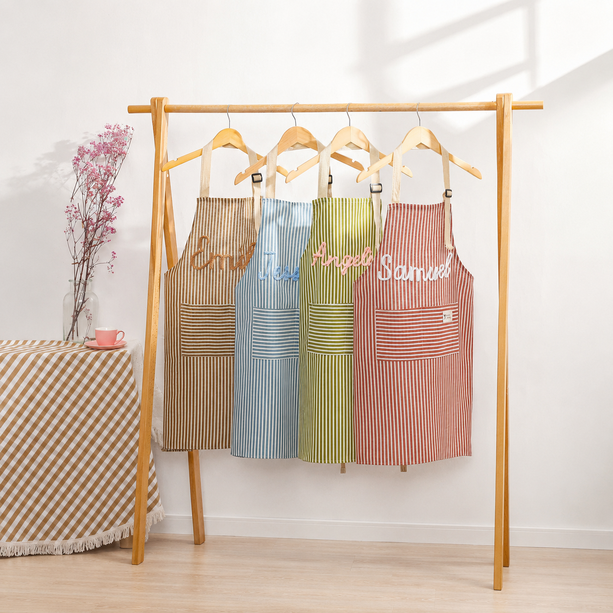 Personalized Grandma Apron, Custom Name Striped Kitchen Apron, Grandparents Day Gift for Grandma