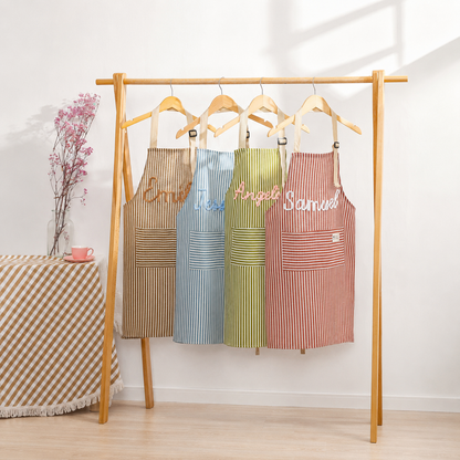 Personalized Grandma Apron, Custom Name Striped Kitchen Apron, Grandparents Day Gift for Grandma