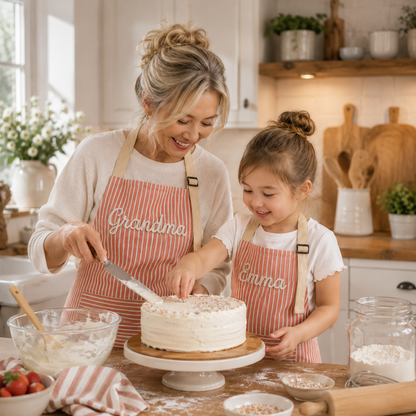 Personalized Grandma Apron, Custom Name Striped Kitchen Apron, Grandparents Day Gift for Grandma
