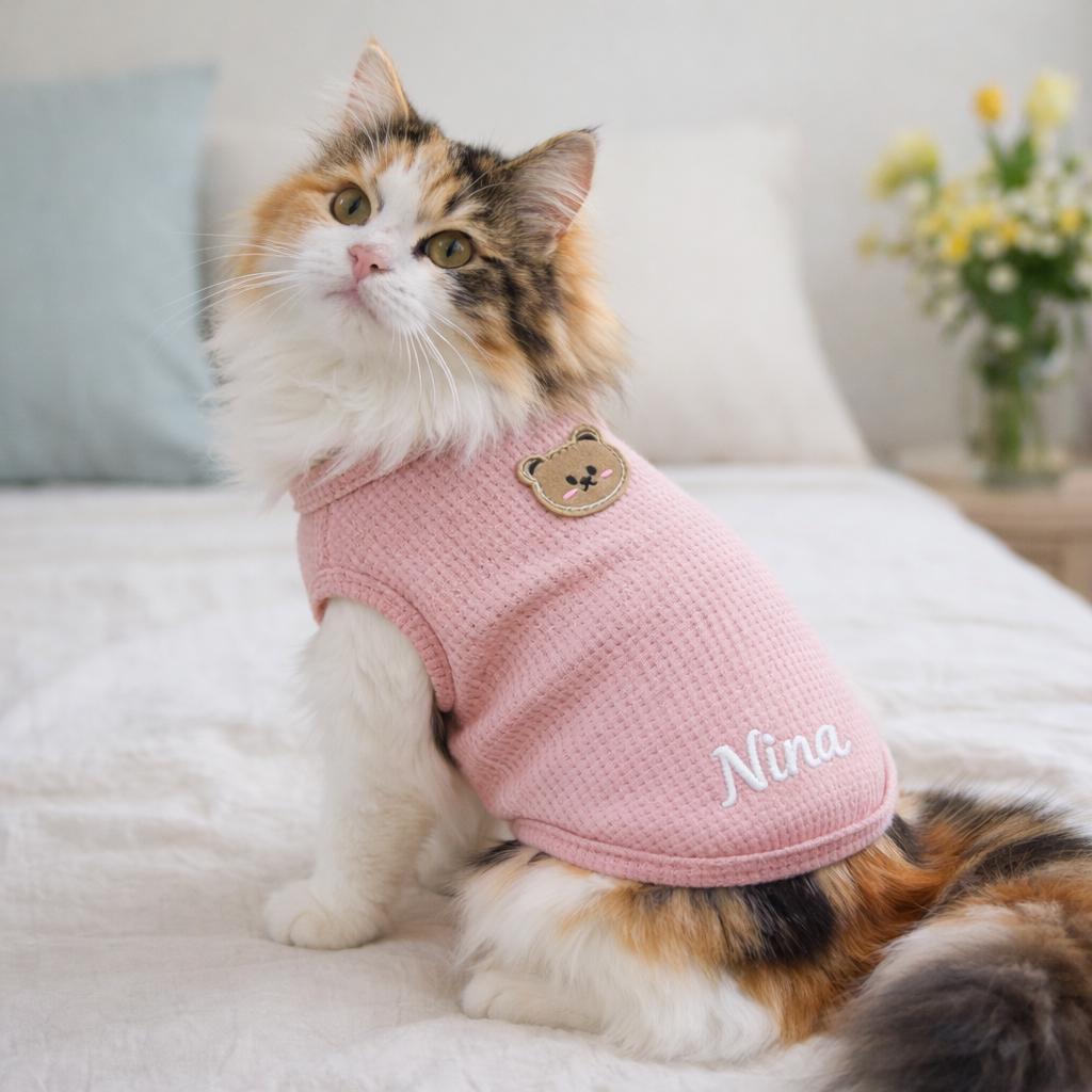 Personalized Cat Vest With Name, Thin Waffle Pet Clothes for Cats and Small Pets