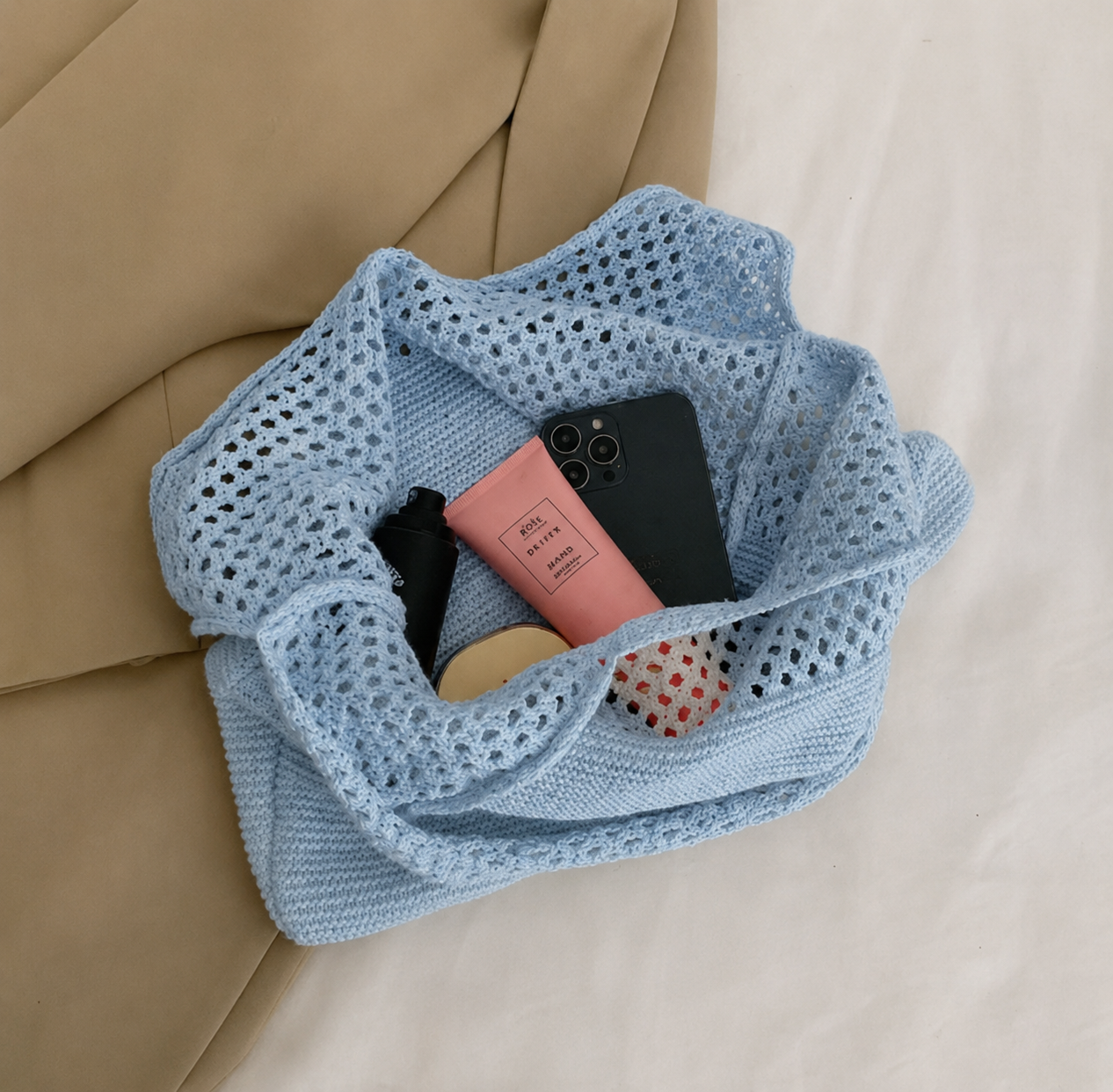 Personalized Knit Hollow-Out Shoulder Bag, Custom Grandma Name Bag, Grandparents Day Gift