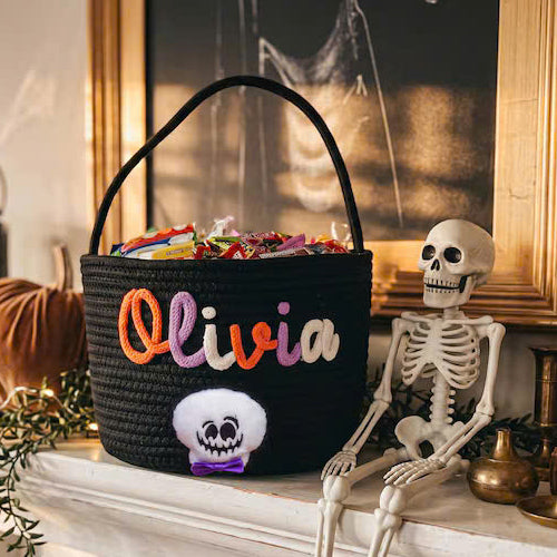 Personalized Halloween Candy Basket – Custom Name Rope Trick or Treat Bag for Kids