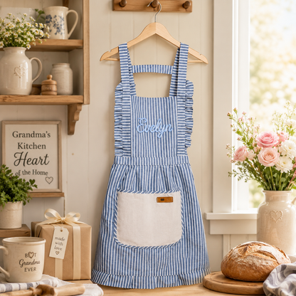 Personalized Grandma Apron, Custom Name Kitchen Apron, Grandparents Day Gift for Grandma