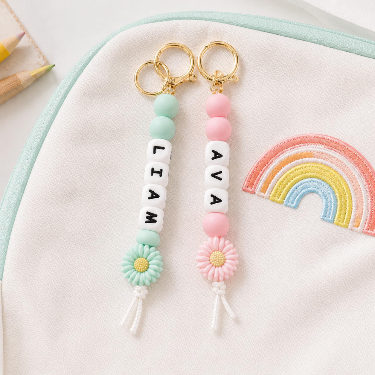 Personalized Name Backpack Keychain, Custom Beaded School Bag Charm, Back to School Gift for Students