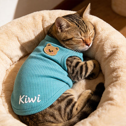 Personalized Cat Vest With Name, Thin Waffle Pet Clothes for Cats and Small Pets