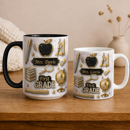 Personalized Teacher Name Mug, Custom Grade Teacher Gift for Back to School