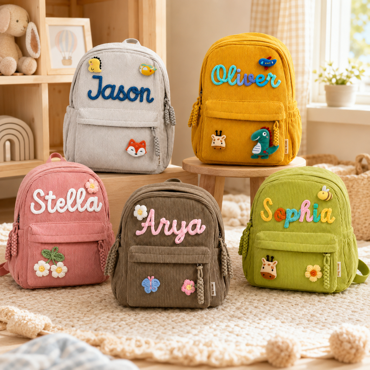 Personalized Kids Backpack, Custom Name School Bag with Letters and Charms, Back to School Gift