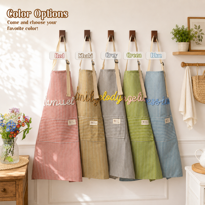 Personalized Grandma Apron, Custom Name Striped Kitchen Apron, Grandparents Day Gift for Grandma