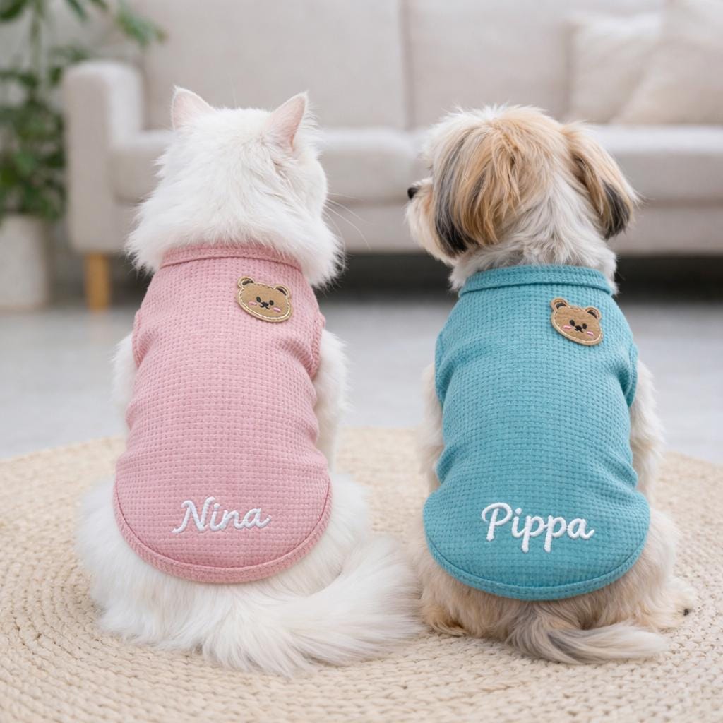 Personalized Cat Vest With Name, Thin Waffle Pet Clothes for Cats and Small Pets
