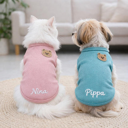 Personalized Cat Vest With Name, Thin Waffle Pet Clothes for Cats and Small Pets