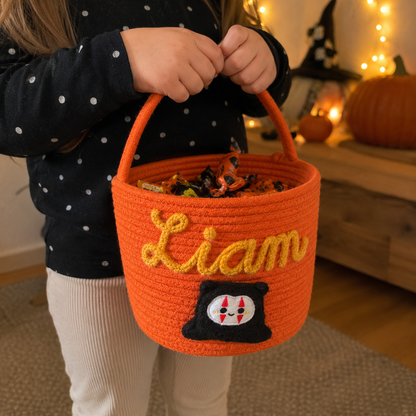 Personalized Halloween Candy Basket – Custom Name Rope Trick or Treat Bag for Kids