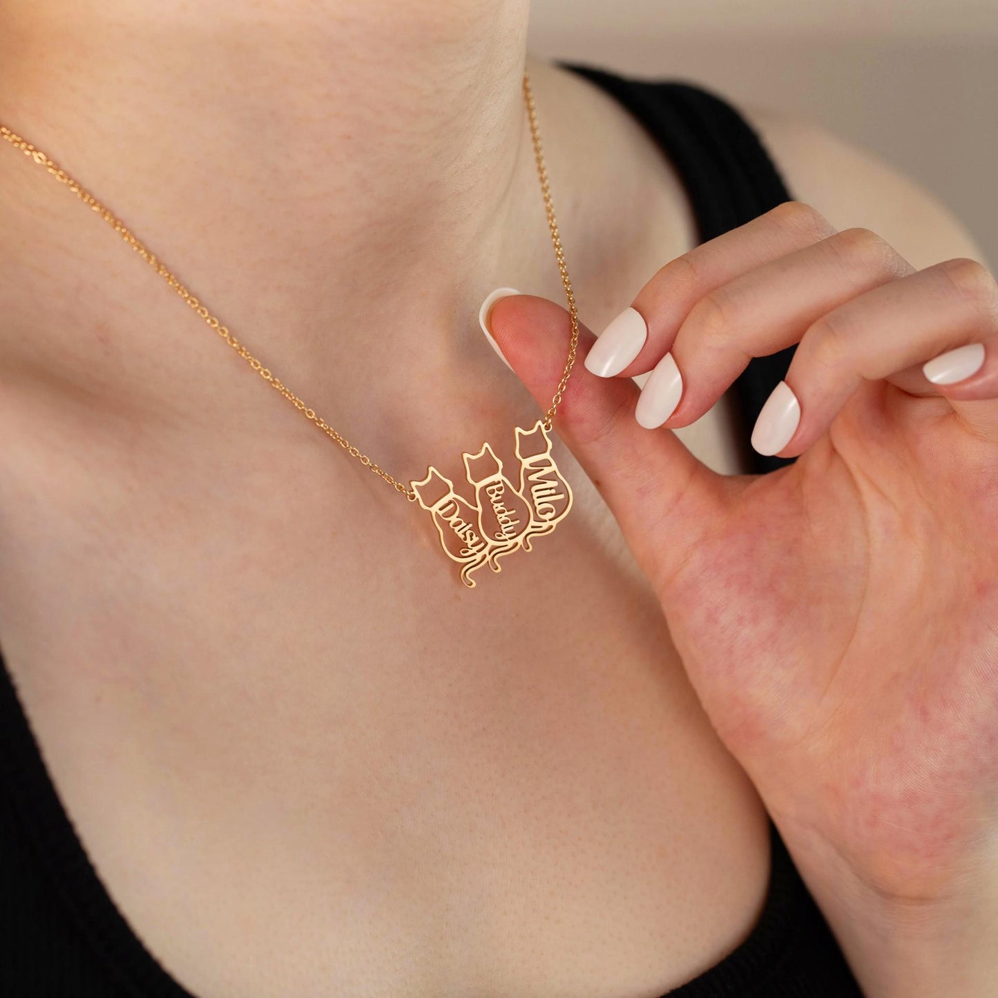 Custom Cat Name Necklace, Personalized Stainless Steel Cat Pendant, Cat Lover Gift