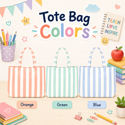 Personalized Teacher Tote Bag, Custom Name Striped Tote Bag, Back to School Teacher Gift