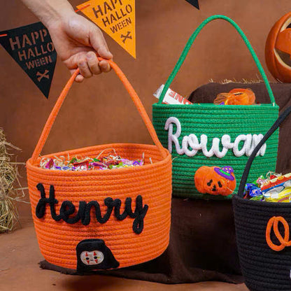 Personalized Halloween Candy Basket – Custom Name Rope Trick or Treat Bag for Kids