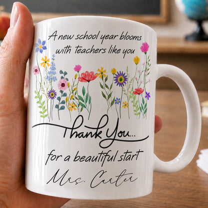 Personalized Teacher Flower Mug, Custom Name Back to School Thank You Gift