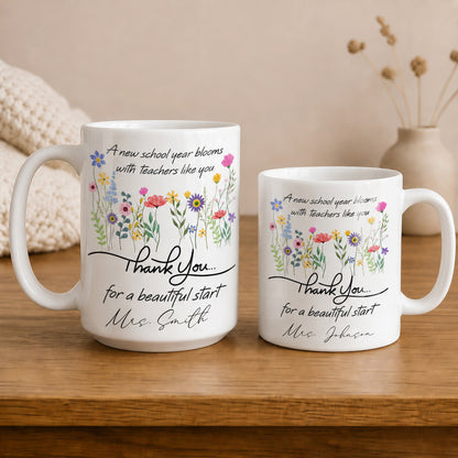 Personalized Teacher Flower Mug, Custom Name Back to School Thank You Gift